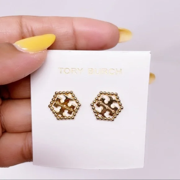 Milgrain Hex Stud Earrings - Picture 4 of 9
